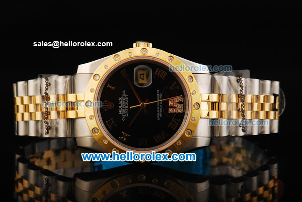 Rolex Datejust Oyster Perpetual Automatic Movement Black Dial with Diamond Gold Bezel and Two Tone Strap - Click Image to Close